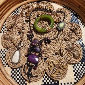 Boho Mixed Jewelry Set with Green Bangle and Purple Accents